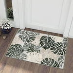tapis sol antidérapant feuilles tropicales moderne bleu vert beige blanc