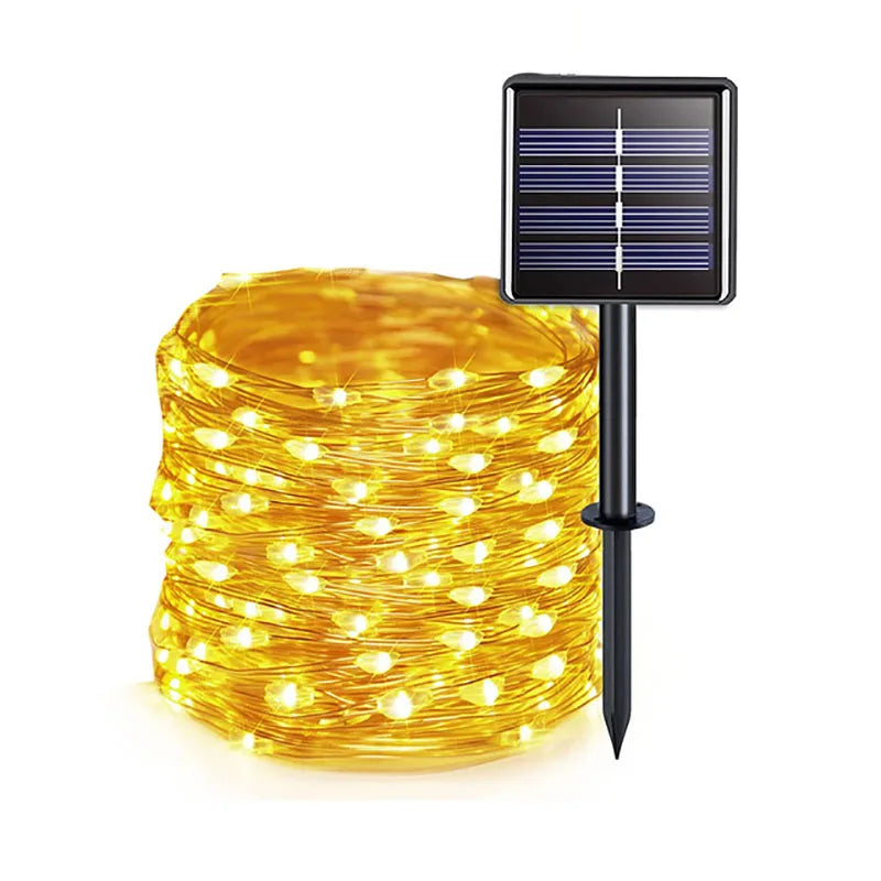 guirlande lumineuse solaire blanc chaud filament led moderne clips fixationextérieur ip65 50led