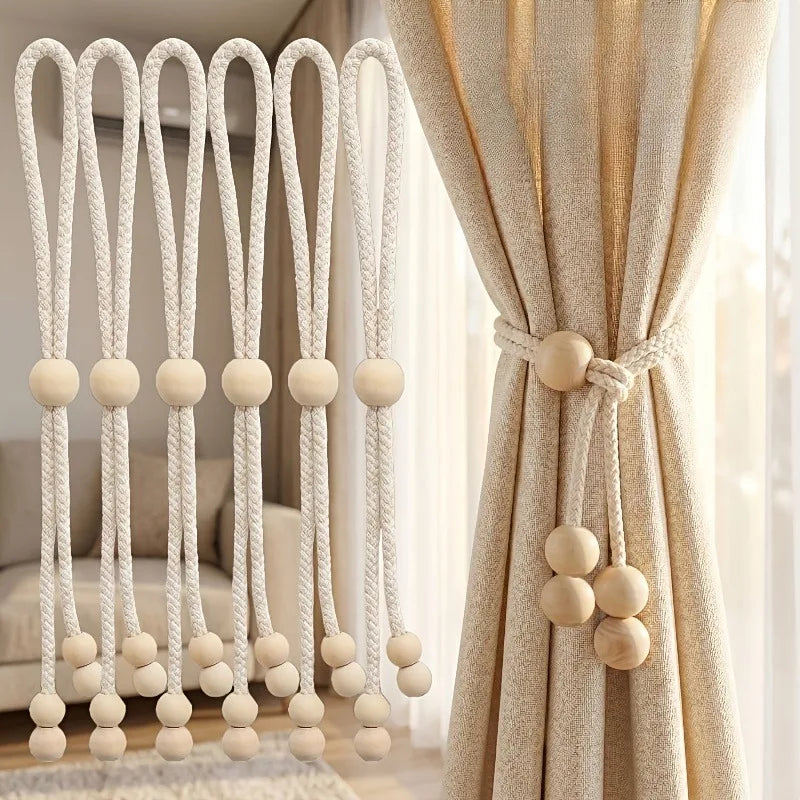 corde rideau tressée bois moderne salon chambre accessoire volet polonais opacité beigeclair fixations
