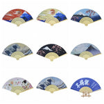 ventilateur pliant éventail traditionnel art japonais paysages fleurs rouge blanc bleu