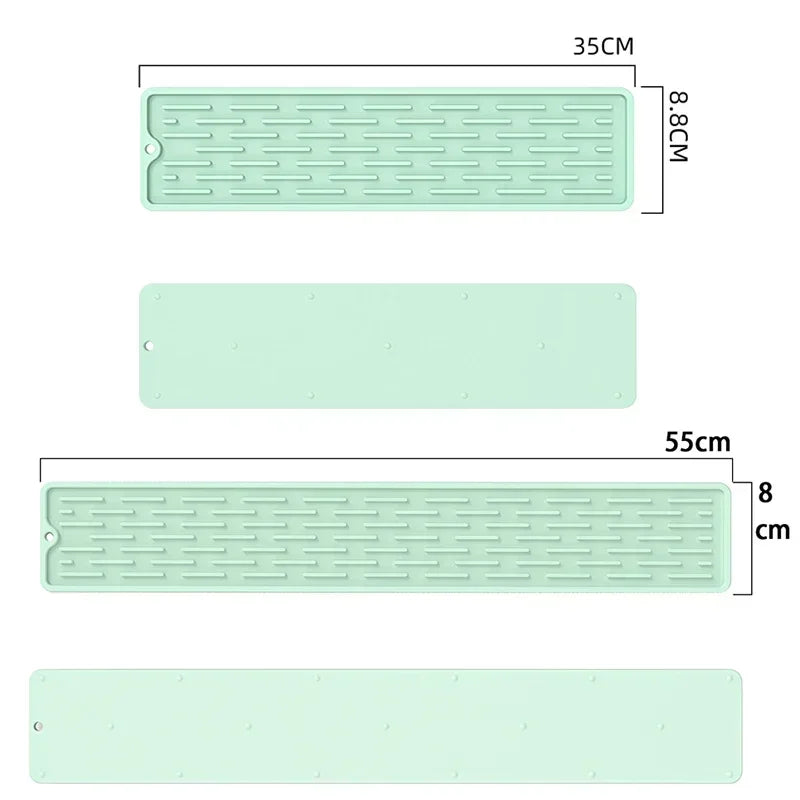 tapis séchage vaisselle silicone moderne gris vert menthe rayures horizontales clips