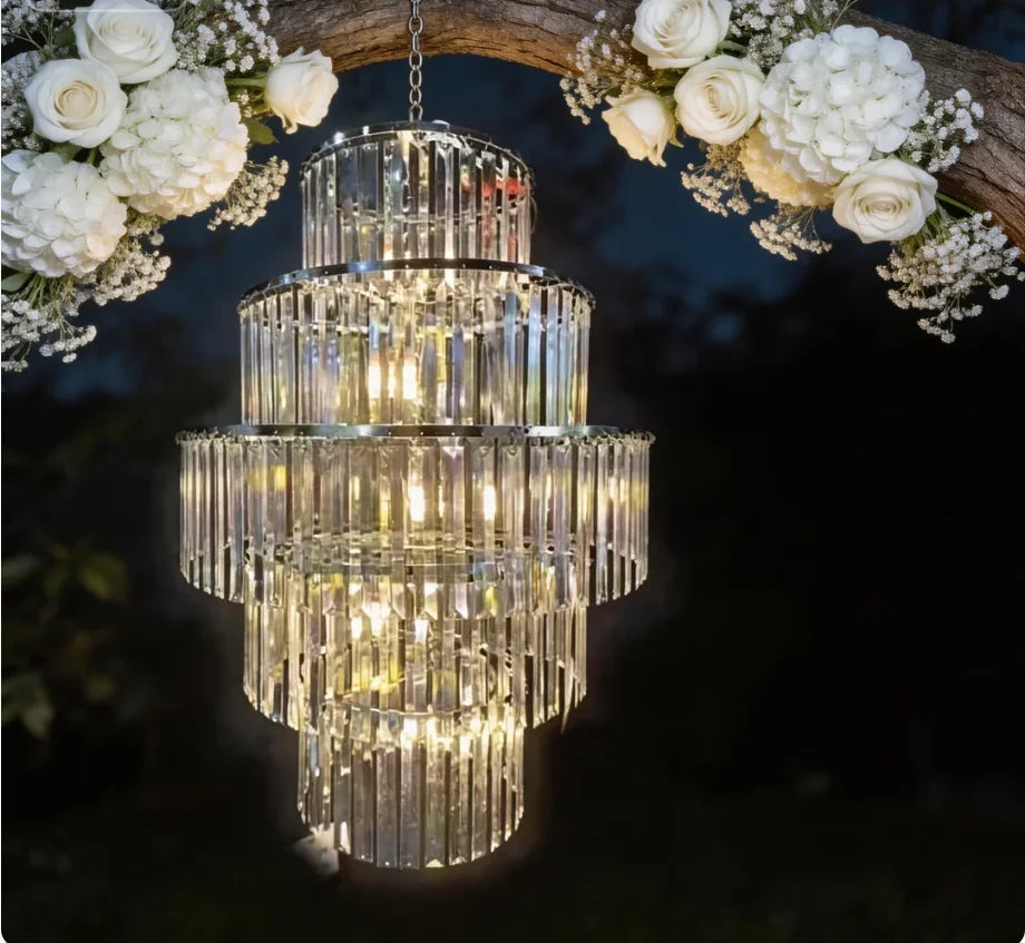 lustre transparent argenté prismatique moderne mariage boules cristal chaines decoration