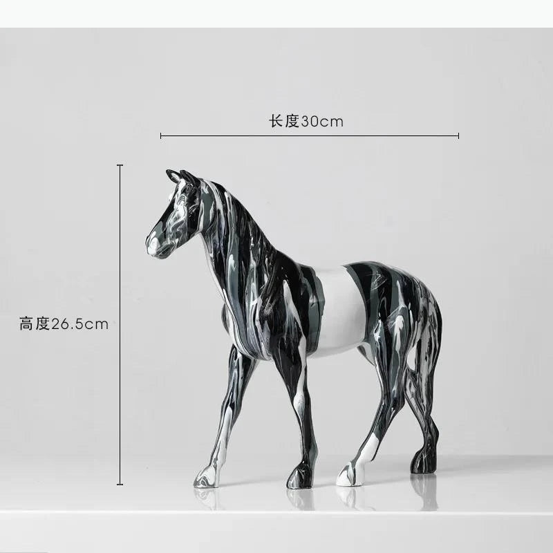 statue cheval moderne marbré bleu orange blanc décoration salon meuble vin cadeauOpaque