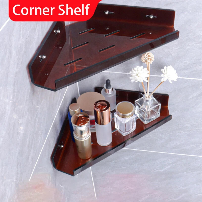 étagère d'angle acrylique marron moderne salle bain respectueuse environnement pièces adaptable adhésifs