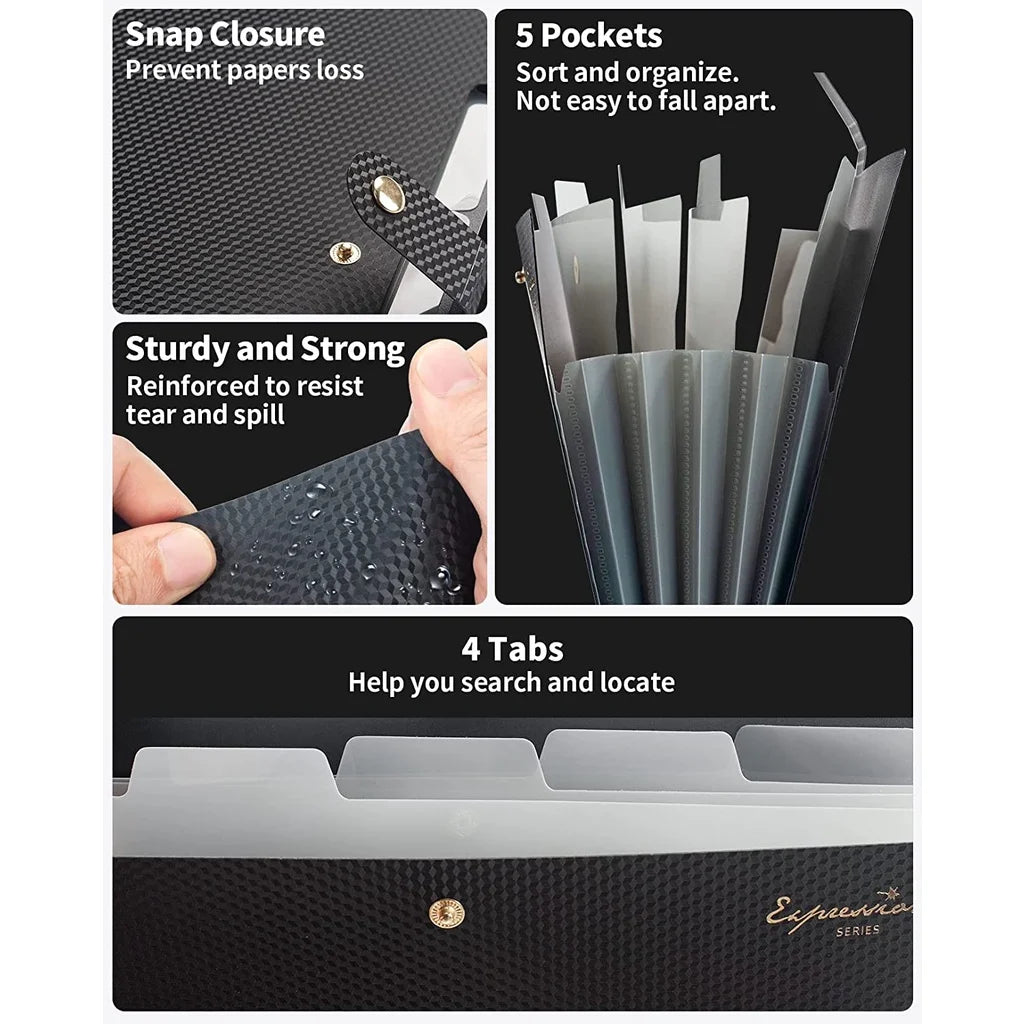 classeur compartiments gris bleu clair pochettes onglets texture micro perforée moderne fonctionnel snap closure