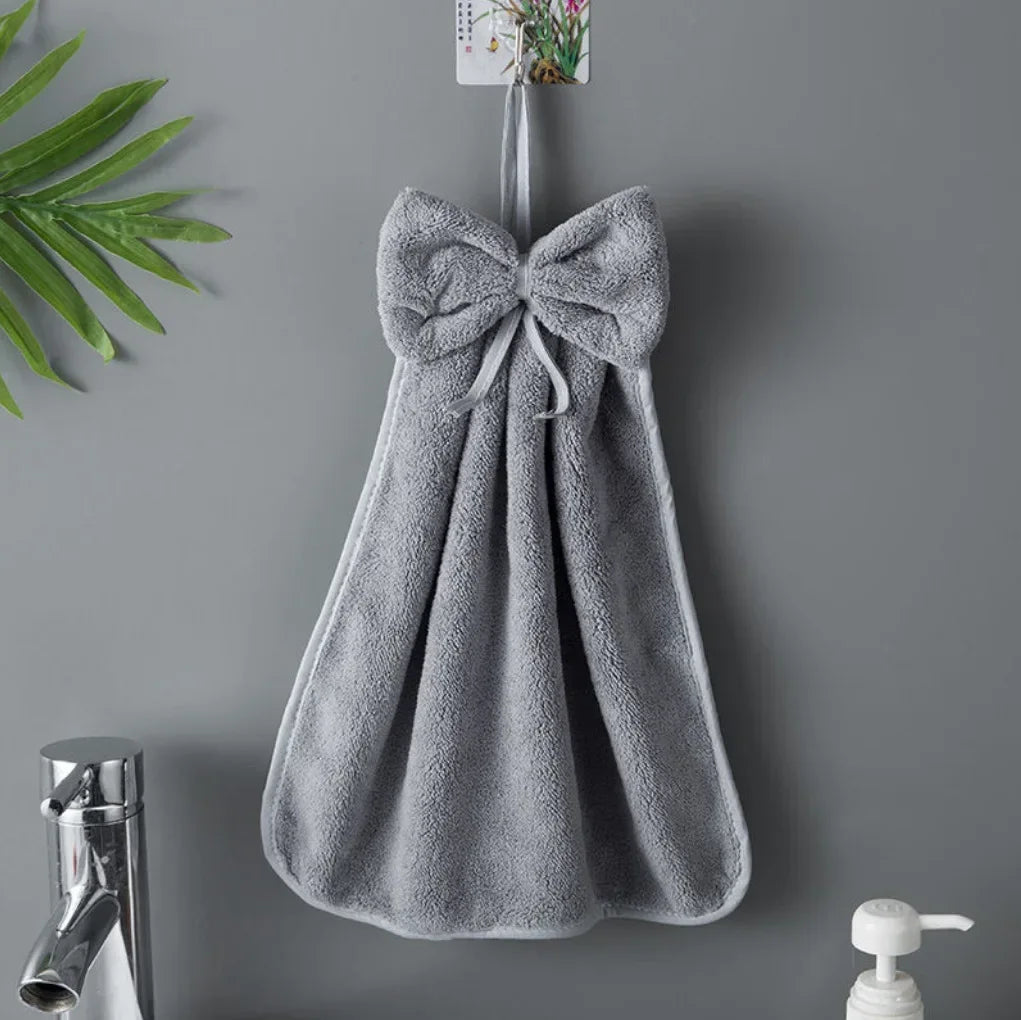 serviettes toilette velours doux nœud décoratif gris rose pâle blanc séchage rapide lavable machine