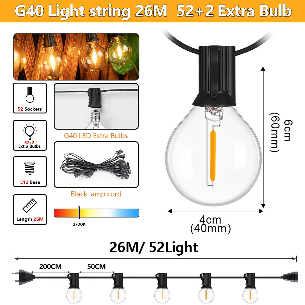 guirlande lumineuse led ampoules globe vintage décoration maison 220v 100ft 30mètres