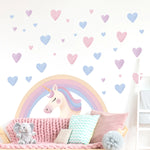 Stickers muraux licorne arc ciel cœur enfants chambre fille décoration pièce jouet vivante illustration