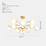 lampe suspendue contemporaine or blanc fleurs opalescente 10 têtes chaîne neutre