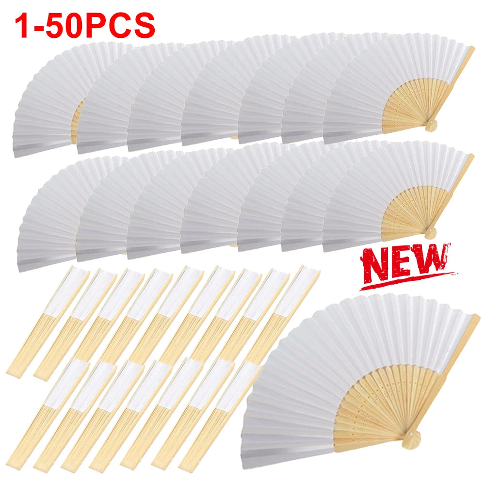 éventail pliant bambou papier blanc rayures traditionnel calligraphie peinture cadeau mariage bricolage