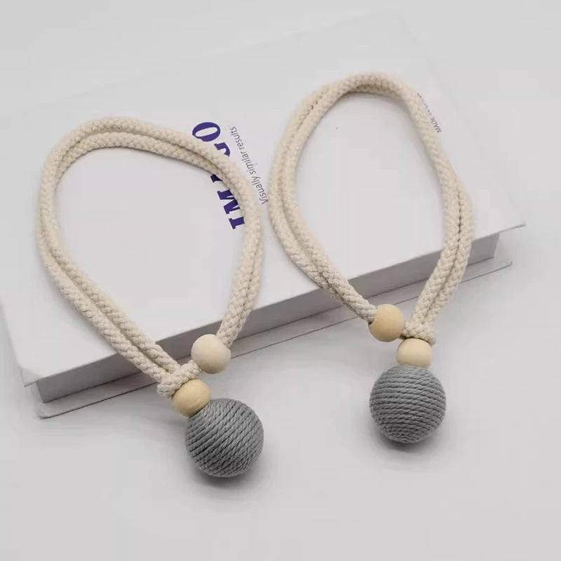 corde rideaux tressée beige rose noir moderne boules bois fixations rustique