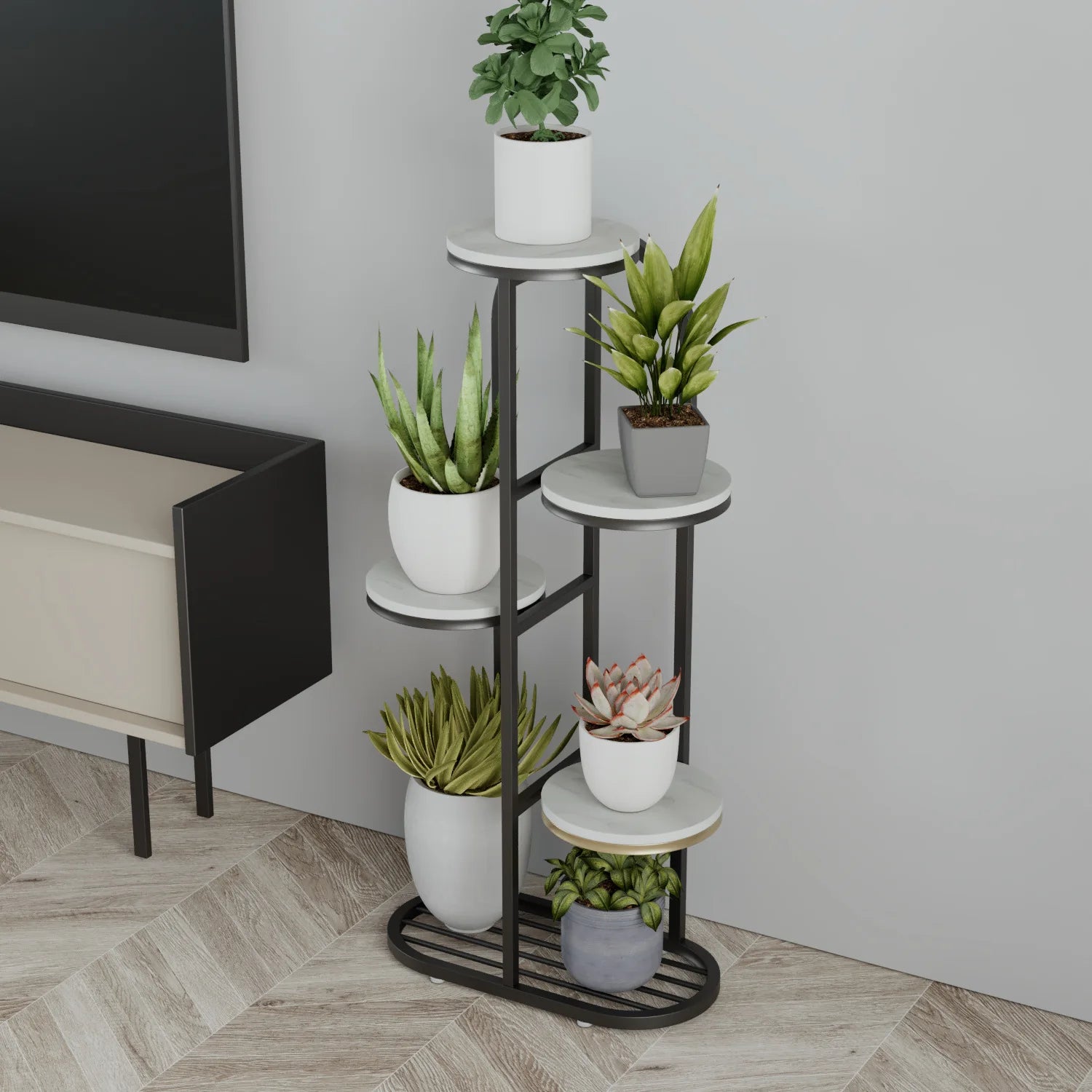 Cache pot sur pied design avec structure en métal