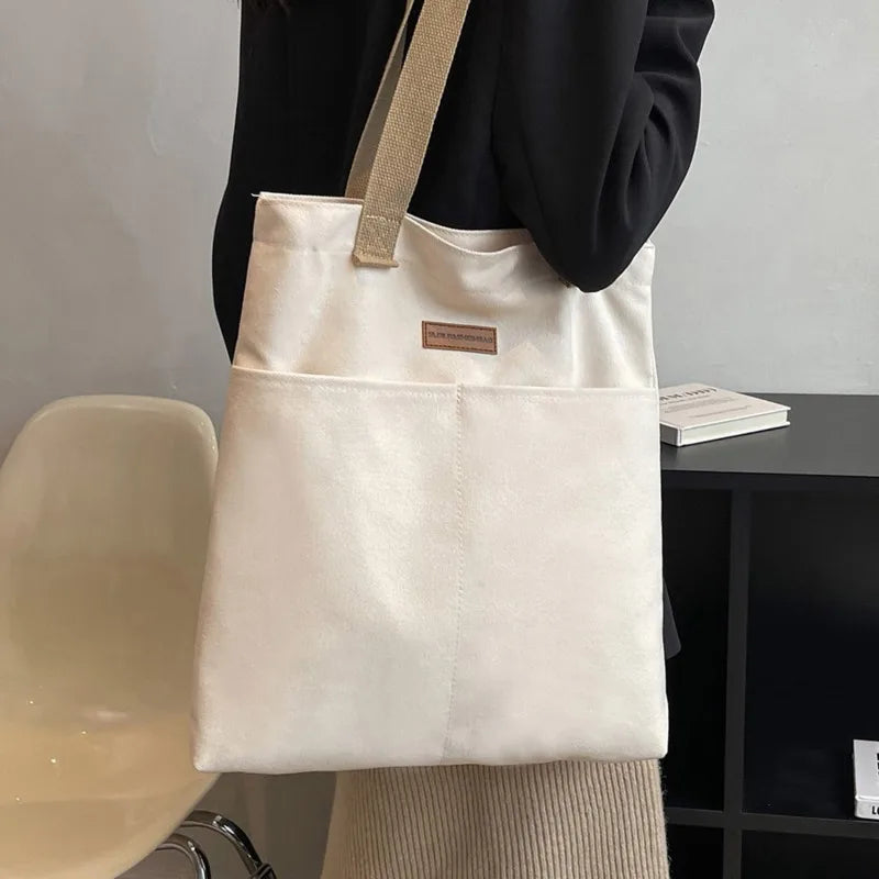 sac main toile femme solide décontracté sacs provisions off white minimaliste intérieur glissière