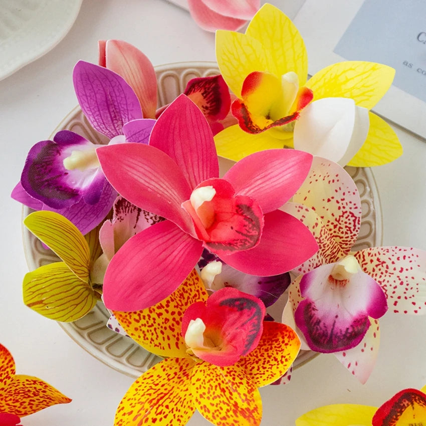 fleurs artificielles orchidées soie rose jaune violet blanc intérieur décoration moderne anniversaire mariage