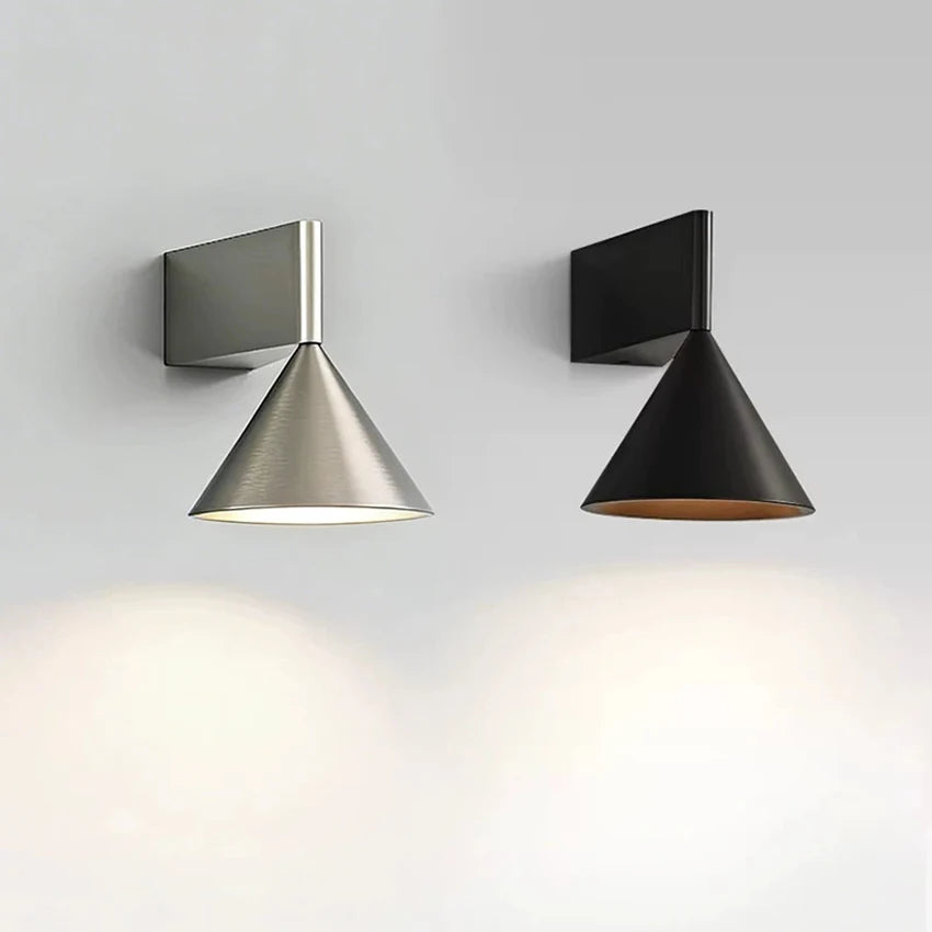 applique murale moderne conique argentée noire lumière led extérieure salle manger