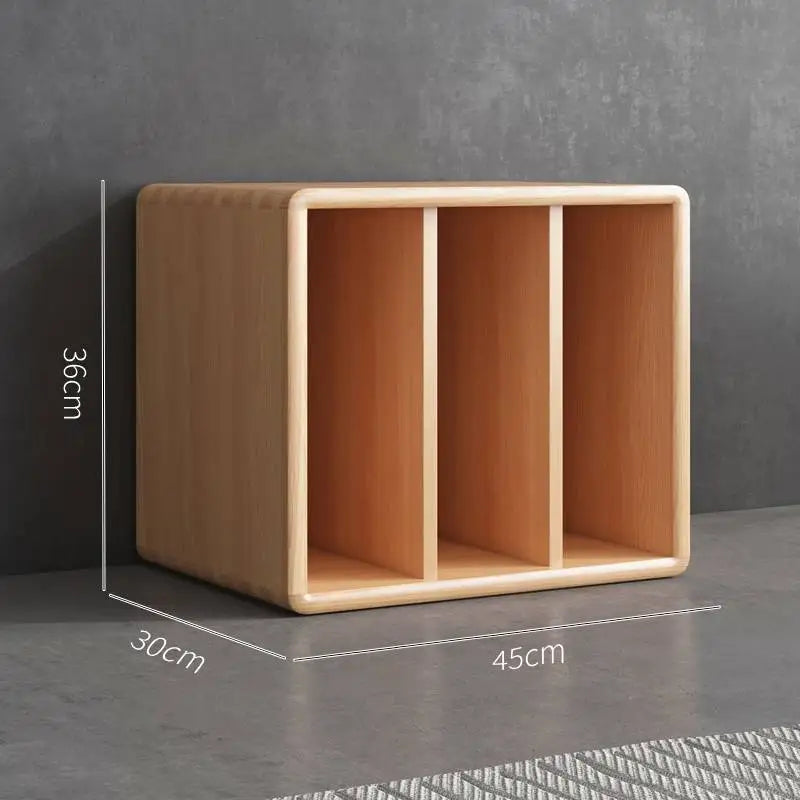 meuble modular bois clair grille moderne poignées vases bougies livres