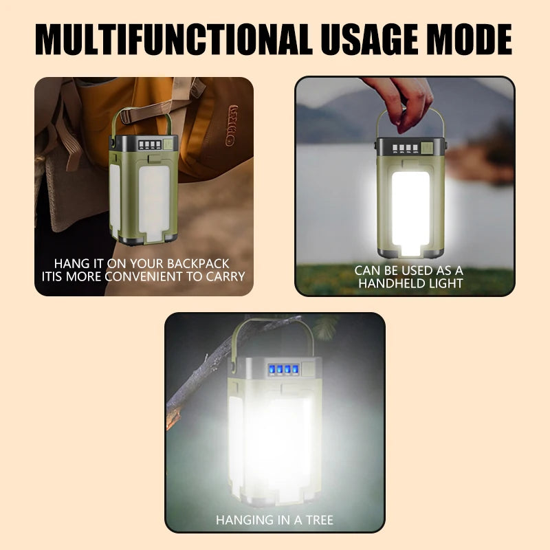 lampe solaire multifonctionnelle vert olive rechargeable camping affichage numérique usb type
