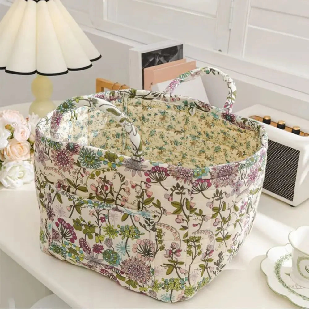 panier rangement fleuri réutilisable poignées vintage multiple usage armoire stockage tissu carreaux tridimensionnel opaquet