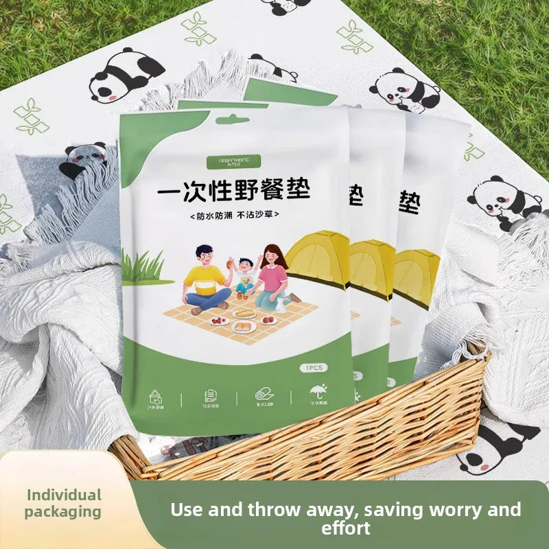 tapis pique nique jetable imperméable blanc noir vert panda bambou moderne cartoon 160 220cm
