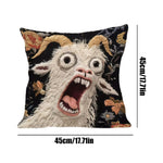 housse coussin lamas brodés fond texturé beige marron anniversaire noel décoration chambre