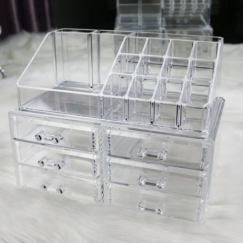 organisateur bijoux boîte transparente moderne poignées plastique grande taille cosmétiques maquillage soins peau