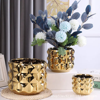 pots fleurs decoratifs geometrie or blanc texturé moderneintérieur decoration plantes artificielles