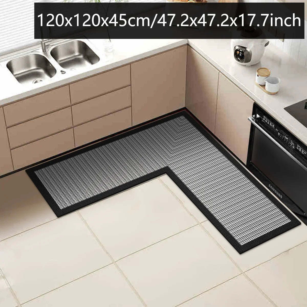 tapis sol intérieur gris moderne adhésif lavage main chambre cuisine salle bain grande taille