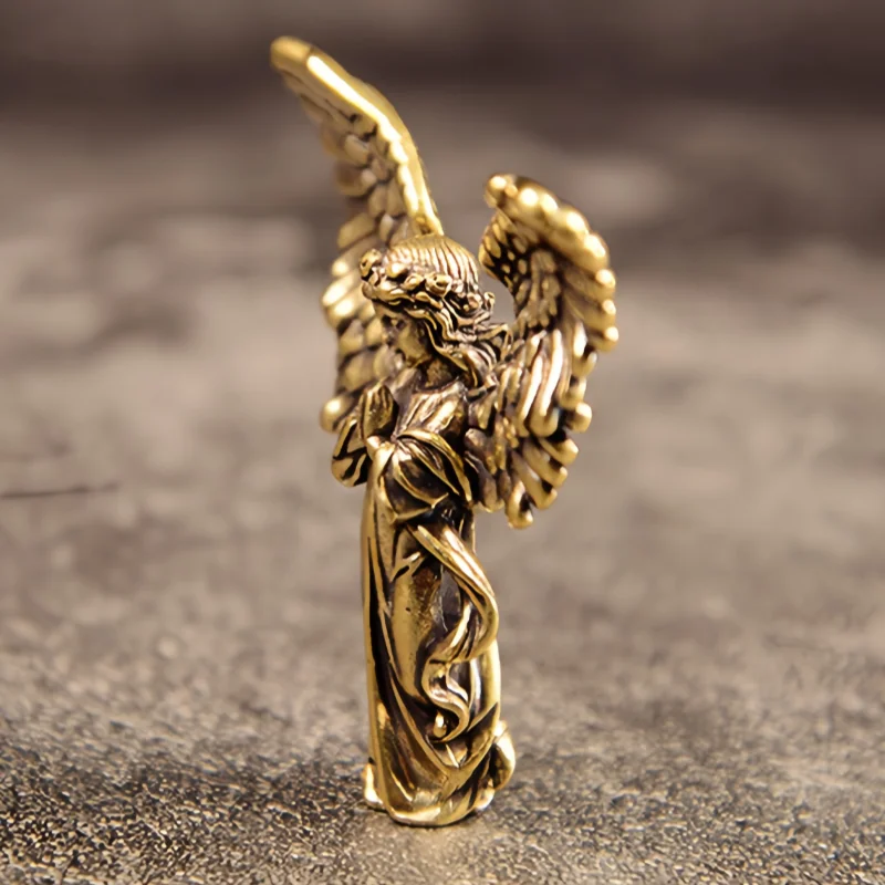 figurine ange religieuse decorative dorée bronze plumes ailes maison cadeau