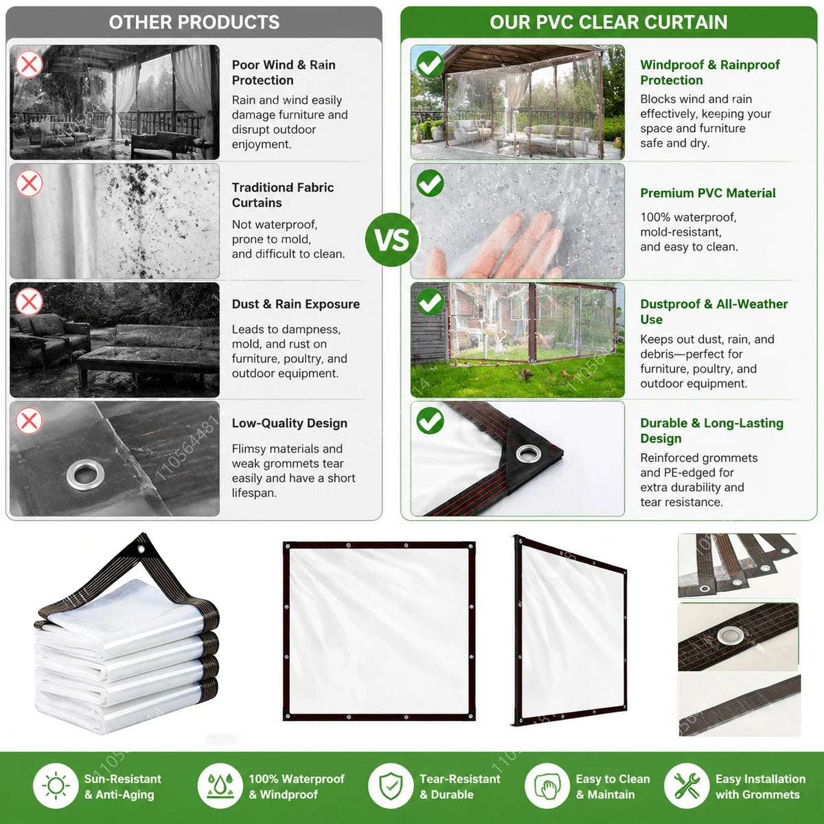 rideau protection extérieur transparent rayures noir blanc moderne coupe ventextérieur