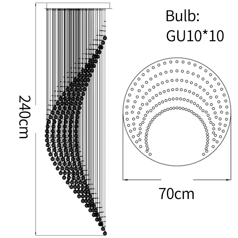 suspension lumineuse moderne cristal transparente haute 80cm 120cm 150cm 200cm 240cm 300cm