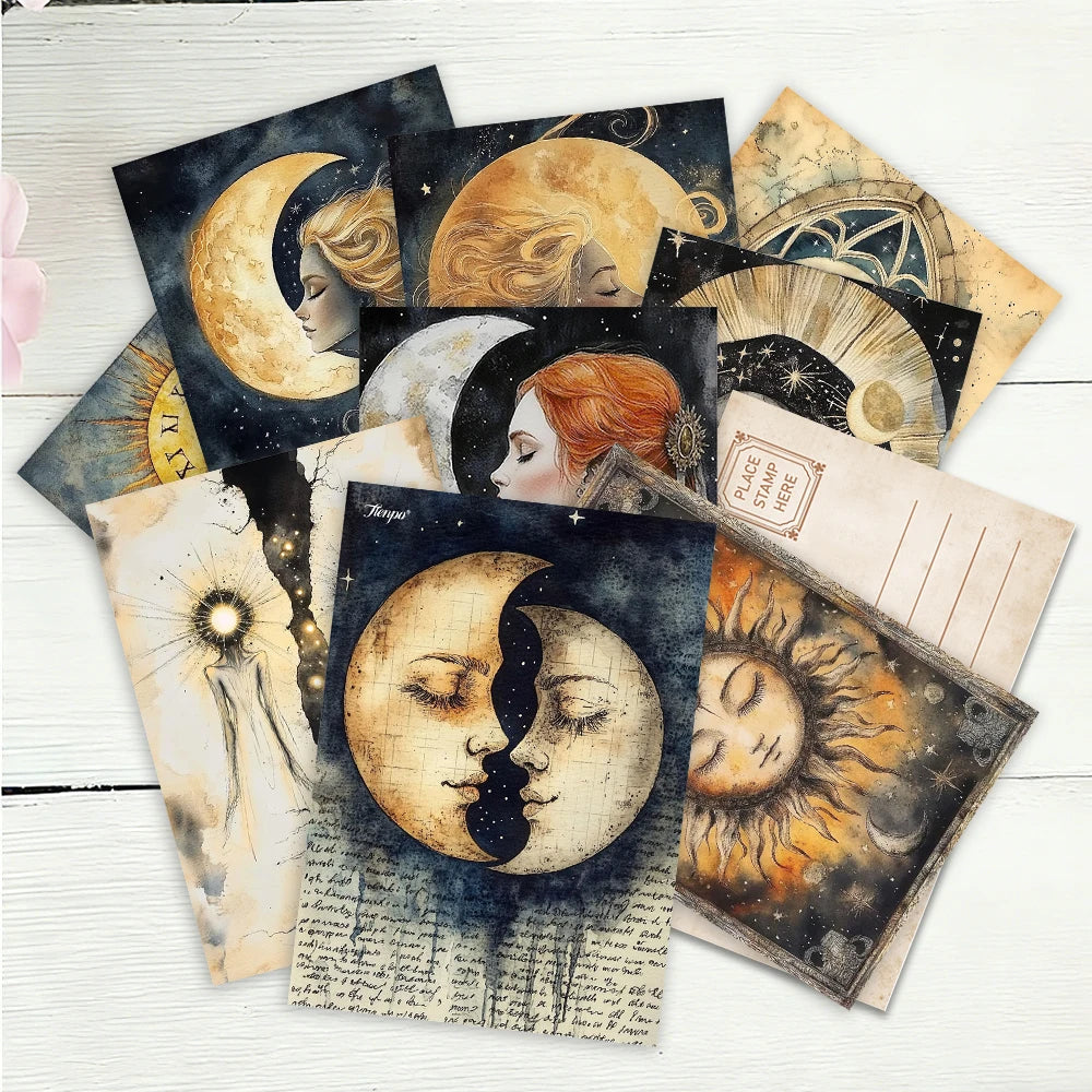 cartes postales illustratives art nouveau soleil lune femmes enveloppes stylo plante decoration chambre