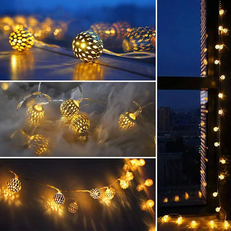 Guirlande lumineuse boule marocaine dans un salon pour une fête