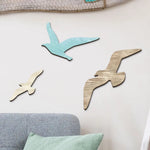 décoration murale oiseau vol bois naturel artisanal moderne chambre océanique vintage bleuclair