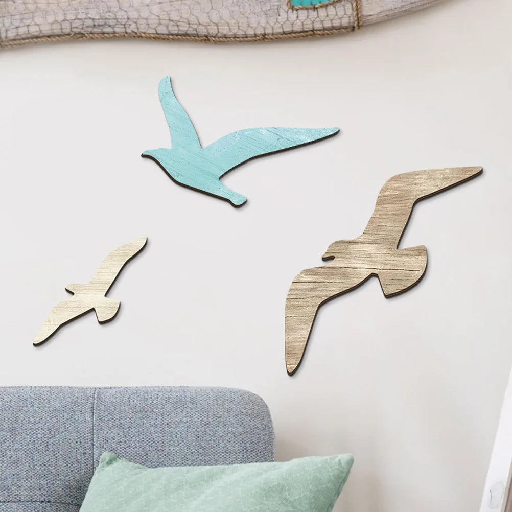 décoration murale oiseau vol bois naturel artisanal moderne chambre océanique vintage bleuclair