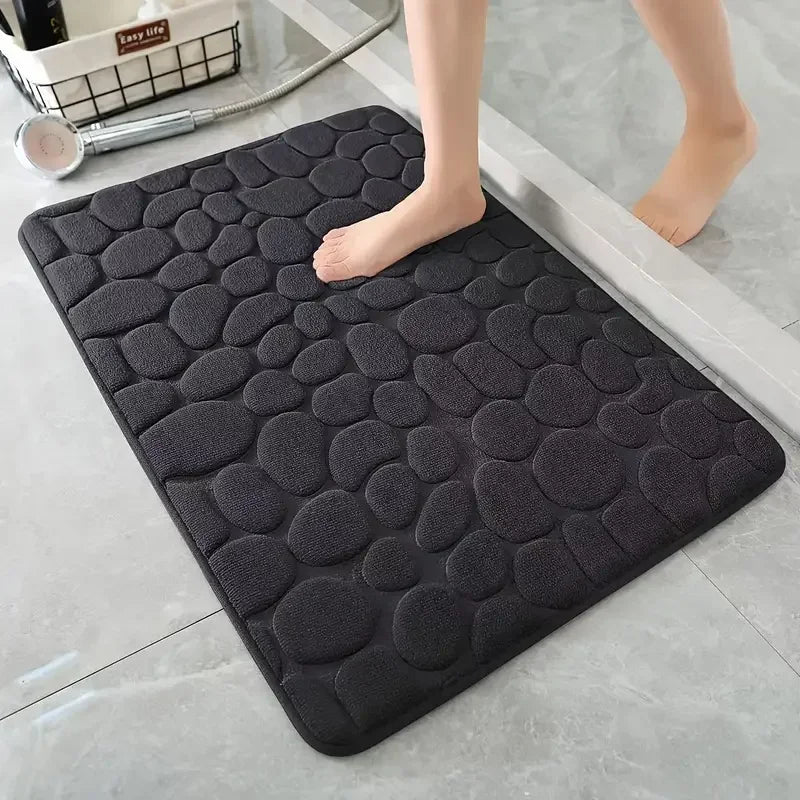 tapis bain doux gris marron motif galets moderne salle bain absorption rapide lavable machine