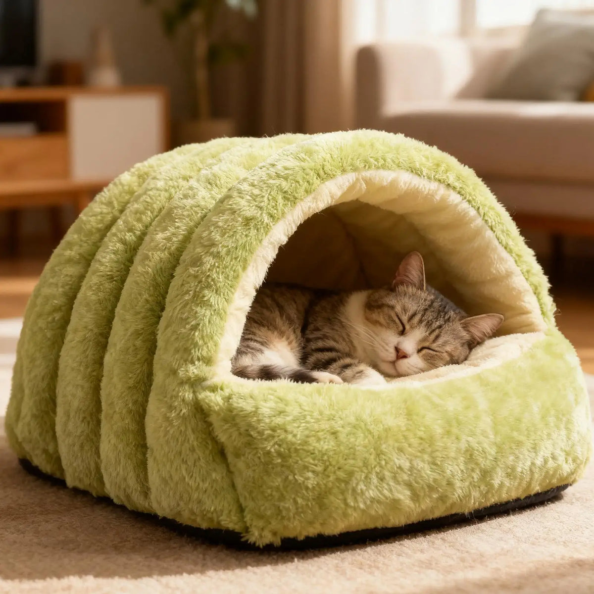 tapis doux peluche gris vert chat chien intérieur balcon hiver confort moderne