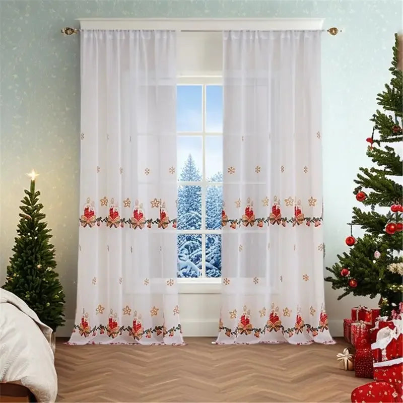 rideau blanc rouge décoration noël bougies cloches étoiles transparent festif intérieur