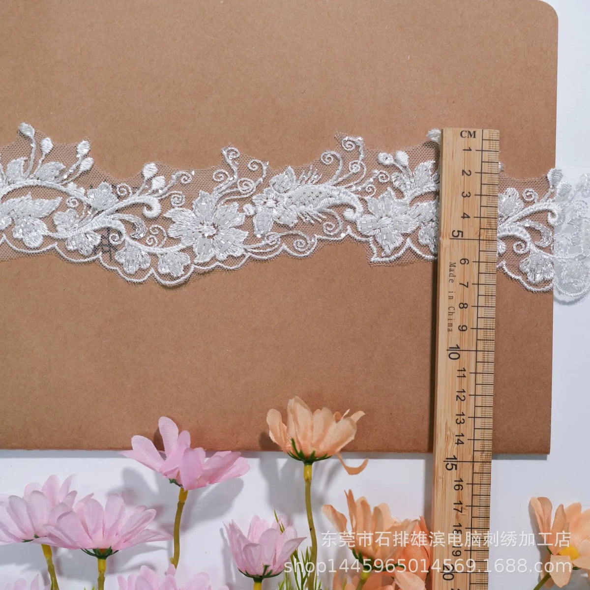 ruban dentelle mariage blanc fleurs brodées translucide 6cm large 100 polyester occasionnelle artisanale festive