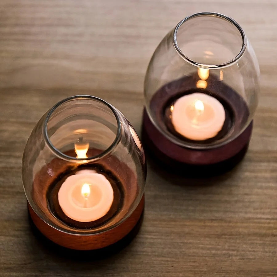 bougeoir transparent bois moderne minimaliste intérieur salon chambre douce ambiance contemporain naturel verre