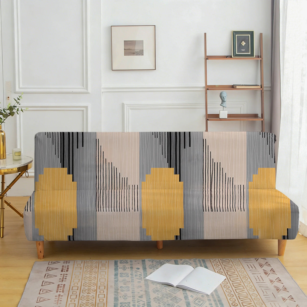 couverture canapé lit élastique géométrique noir gris moderne machine lavable 185 210cm