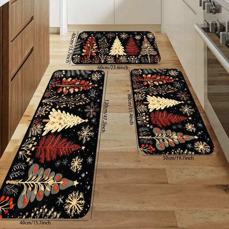 tapis noël imperméable noir blanc rouge sapins flocons neige salon cuisine extérieur festive