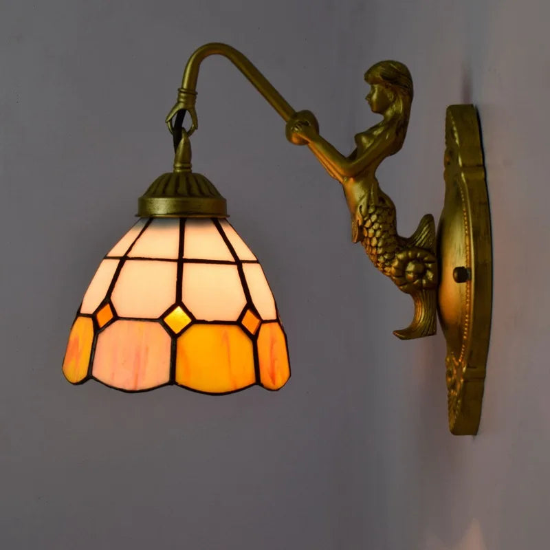 lampe murale vitrail tiffany sirène chambre cuisine vintage floral métallique