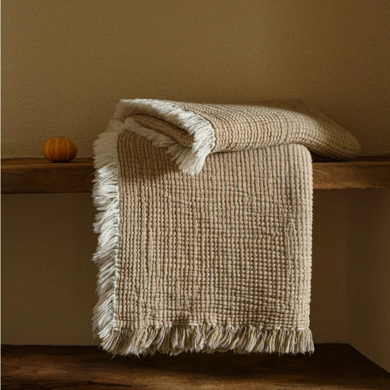 couverture tissée gris rose pâle solide anti boulochage portable hiver été voyage decoration pomi