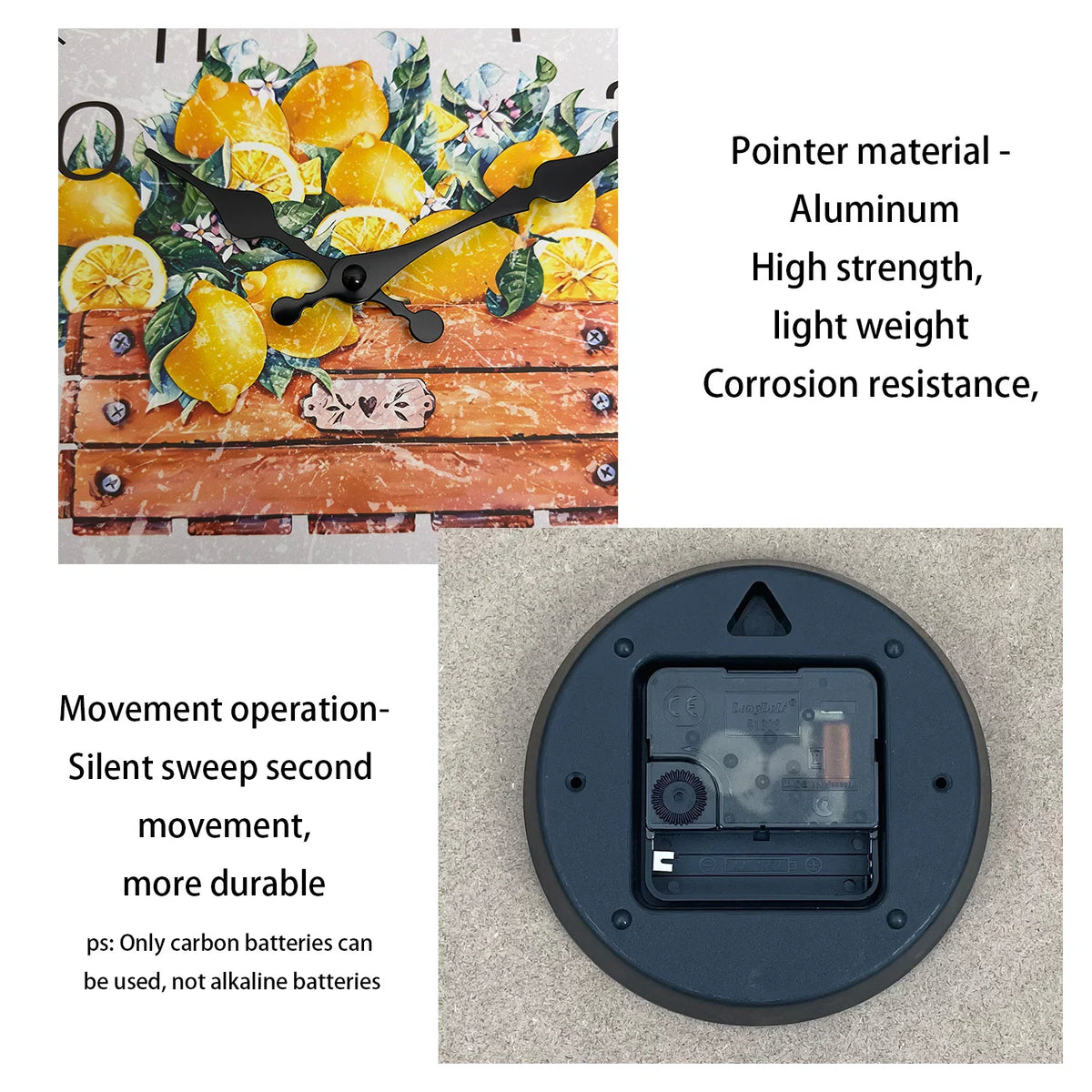 horloge murale bois citron feuilles vintage salon 10 12 14 16 pouces quartz