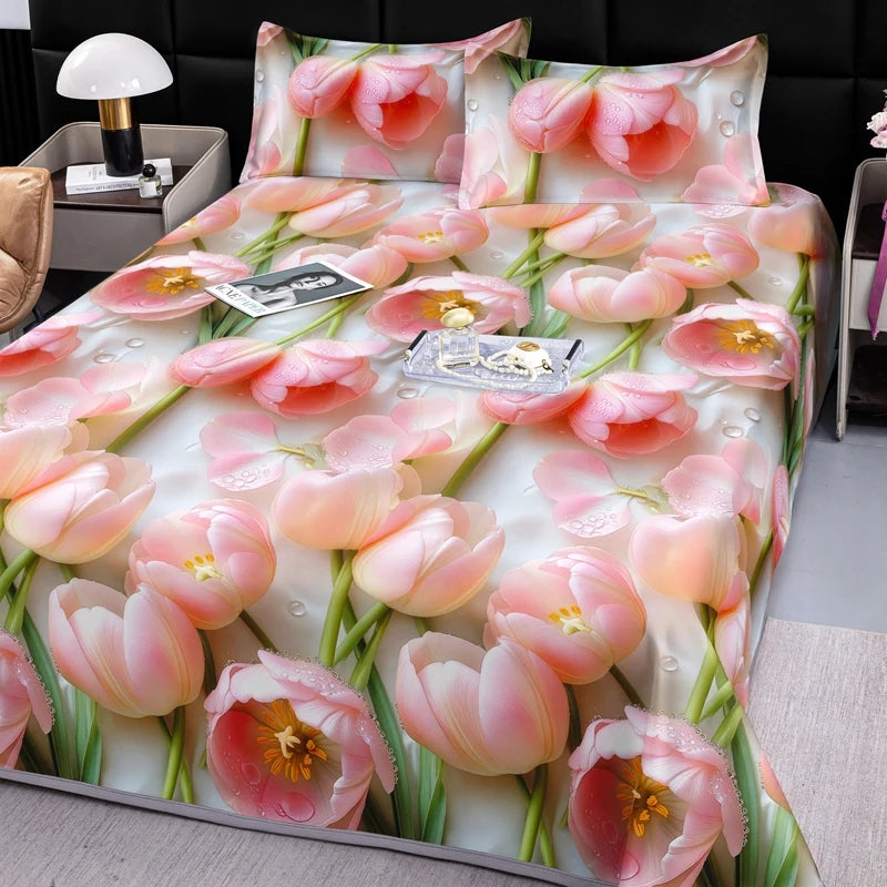 drap lit complet fleurs classique vert clair bleu clair beige violet rose adultes chambre