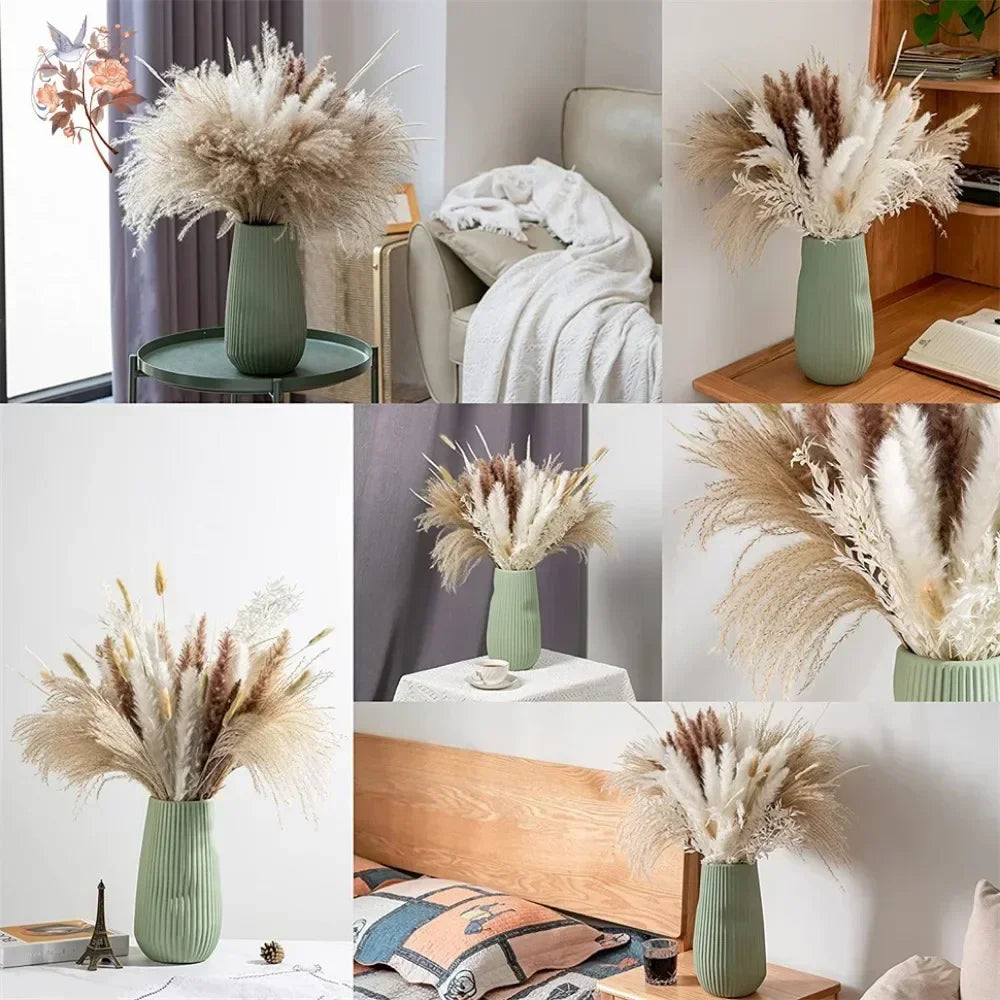 bouquet fleurs séchées pampas naturel rustique blanc beige marron décoration maison mariage anniversaire fête