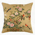 taies d'oreiller imprimées fleurs oiseaux vintage polyester beige zipper 45x45cm décoration maison hospitalière