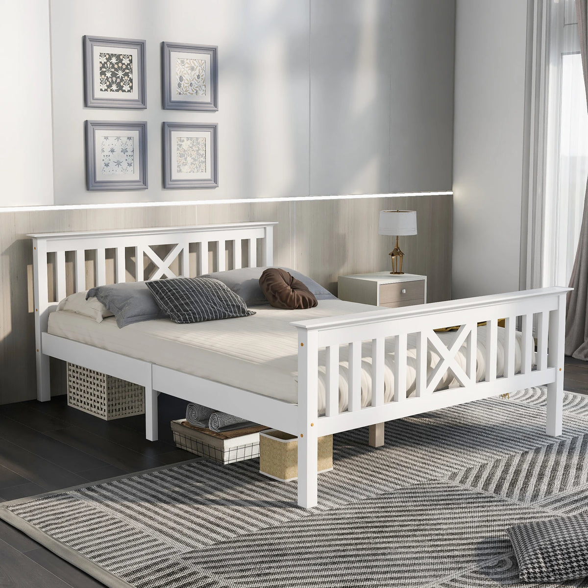 Détail de la tête de lit en X avec support pour coussins