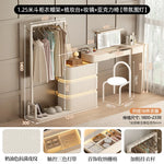 coiffeuse bois moderne beige miroir tiroirs tabouret étagère rangement chambre coucher
