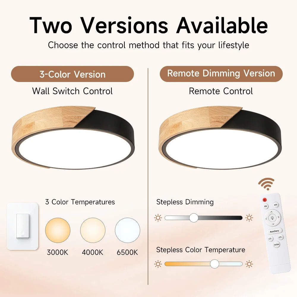 Lampe LED bois moderne télécommande éclairage variable surface opaque minimaliste